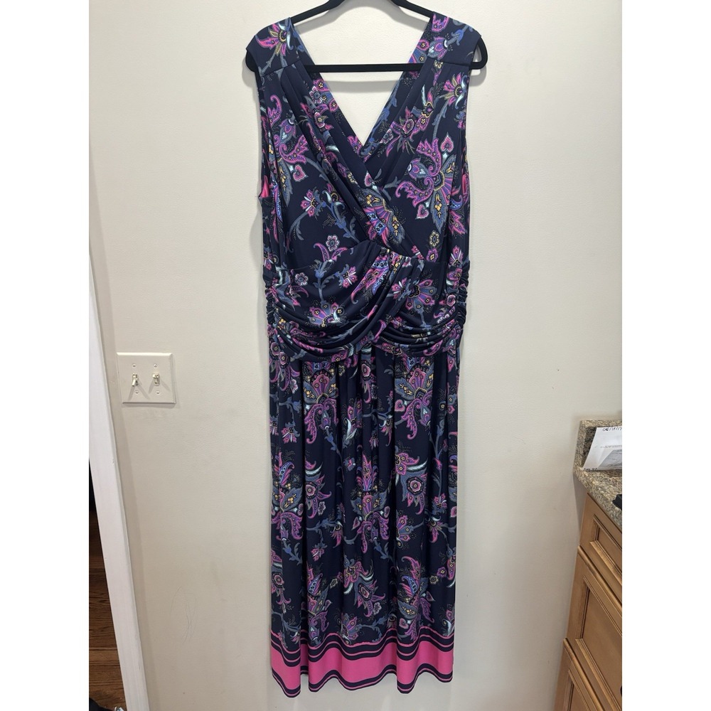 Eliza J Fleur-de-lis Criss Cross Bodice Mock Waist Maxi Dress 20W Boho